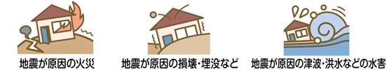 地震による火災、損壊、流失などの損害